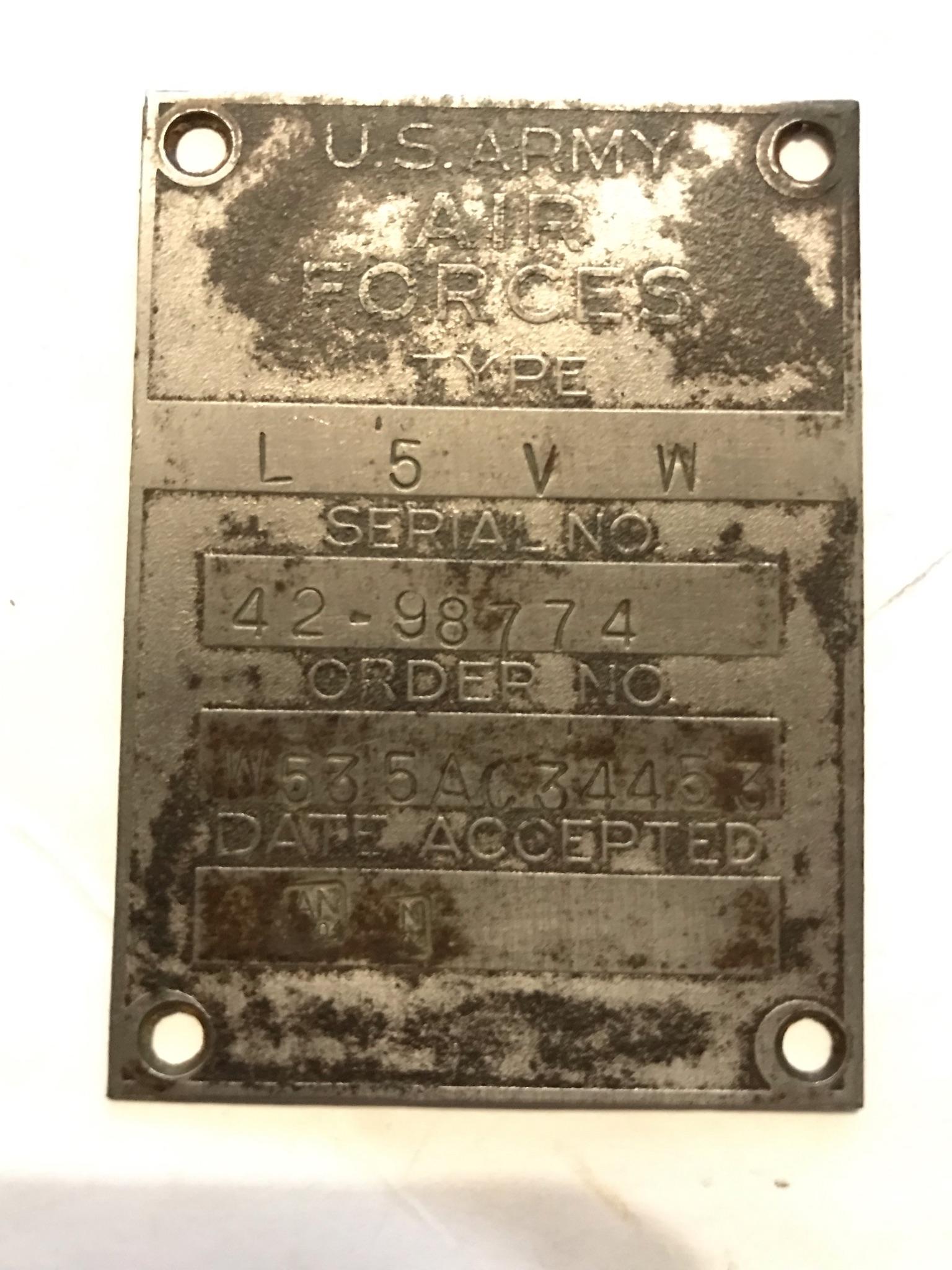 L-5 42-98774 data plate